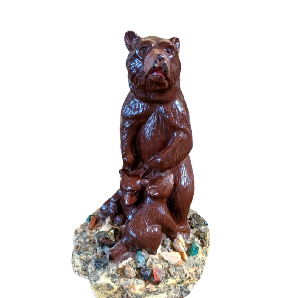 Vtg Plaster Chalkware Bear Cubs Statue Figurine